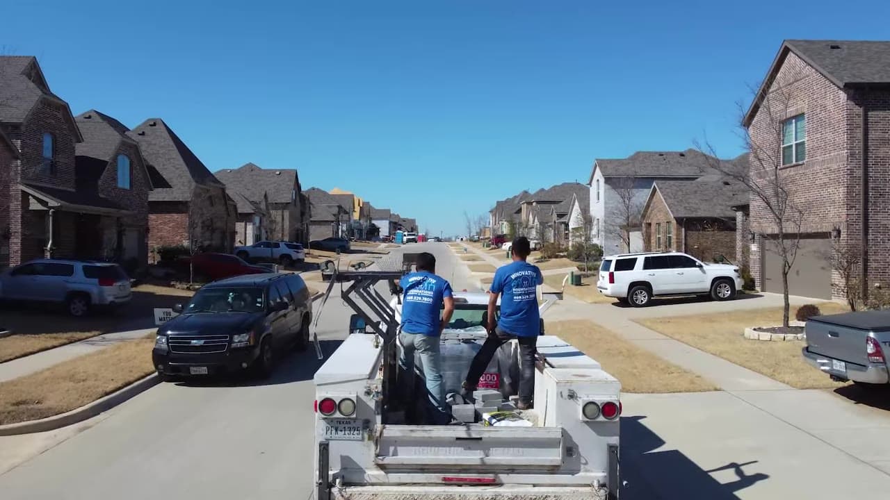 Innovative Foundation Repair truck and crew working in a North Texas neighborhood